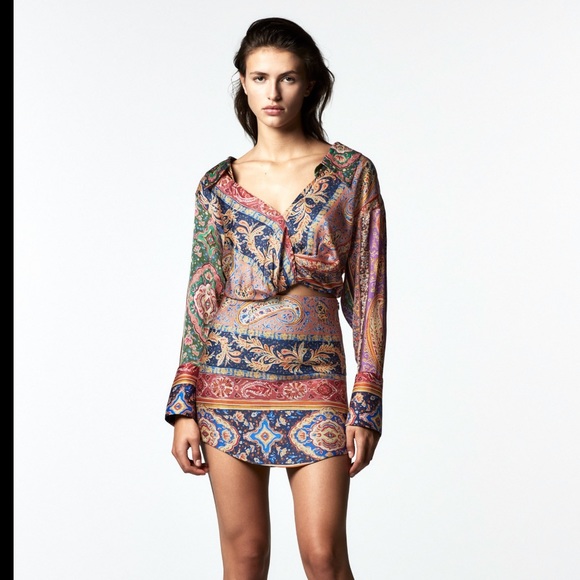 Zara Multicolor Printed Asymmetric High Waisted Mini Skirt Size XS - Picture 8 of 14